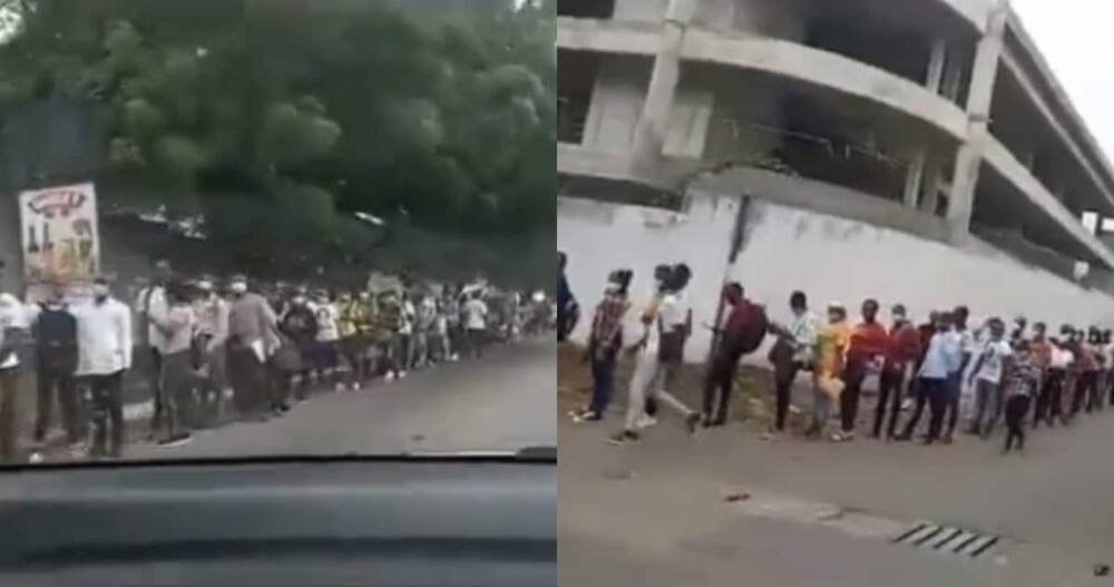 A long queue of military applicants in Ghana.