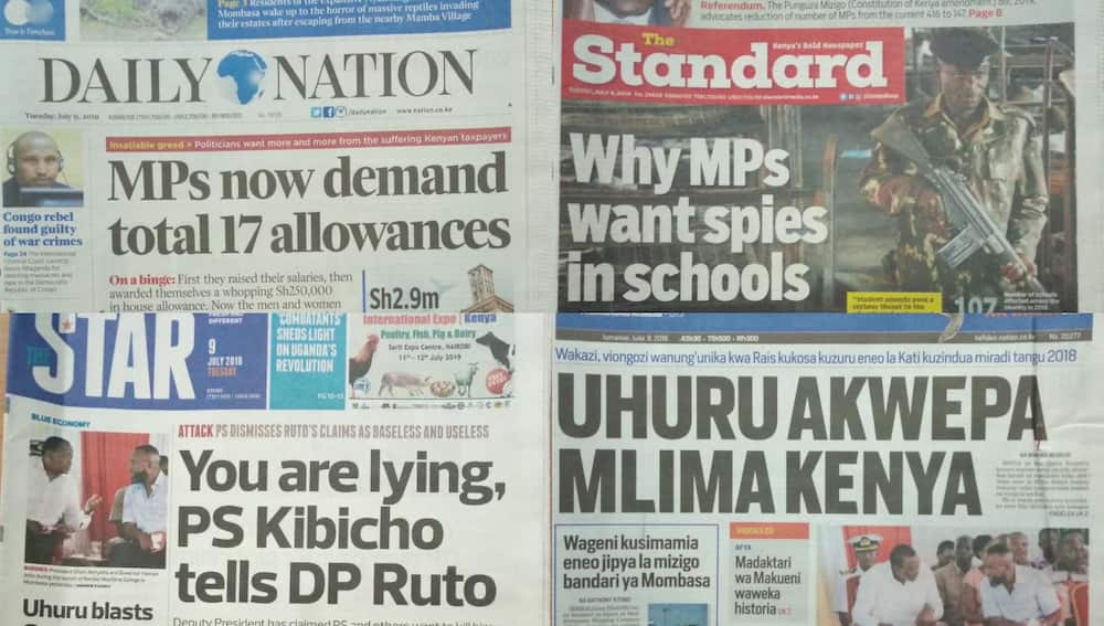 Kenyan newspapers review for July 9: MPs establish special police unit to guard them