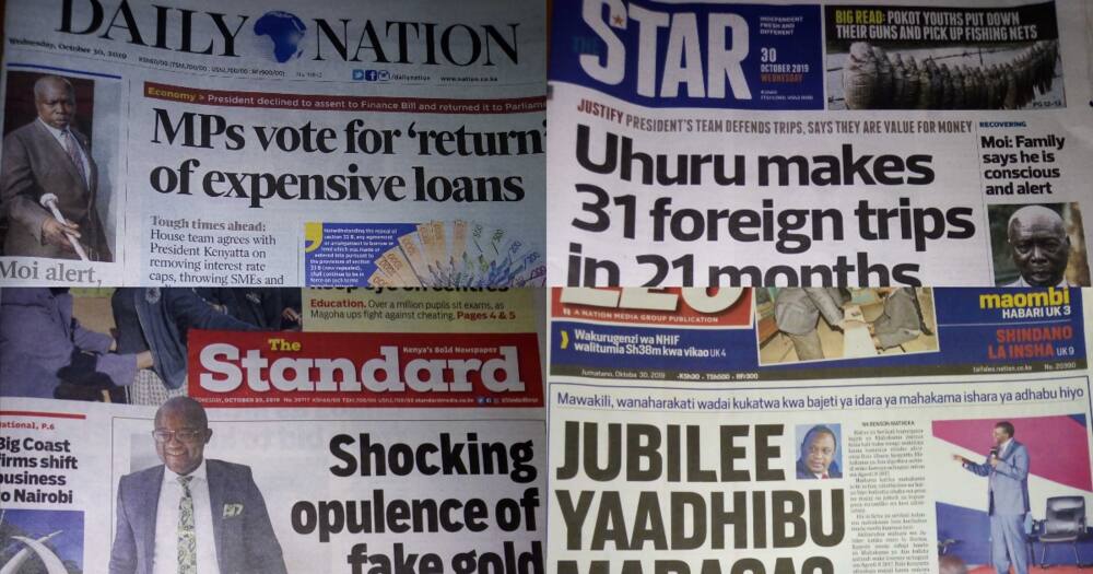 Magazeti ya Kenya Jumatano, Oktoba 30.