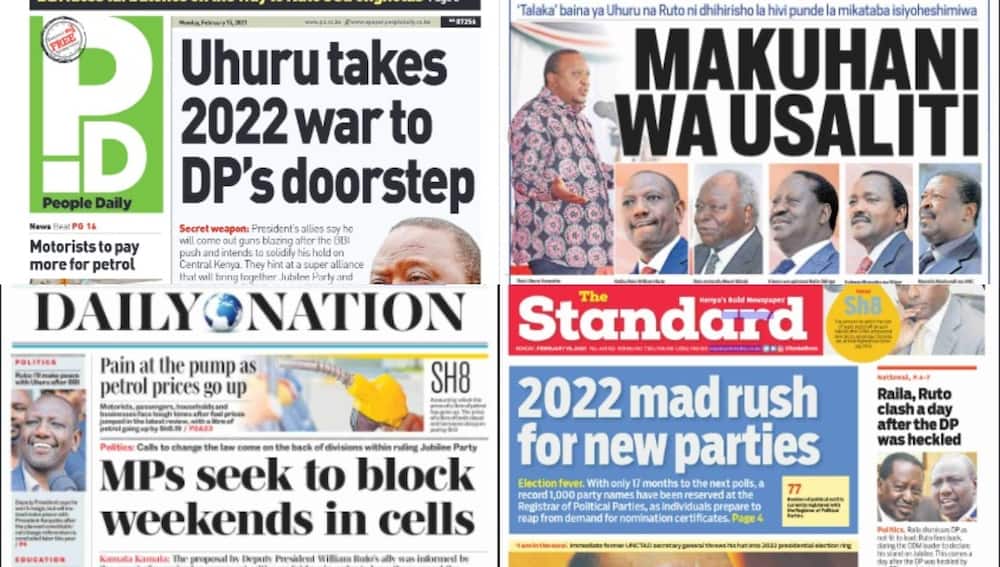 Kenyan newspapers review for February 15: William Ruto says he will make peace with Uhuru after BBI referendum expected in June