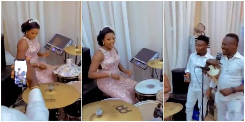 Talented Bride Takes over Drums from Band at Her Wedding Reception, Nigerians React
