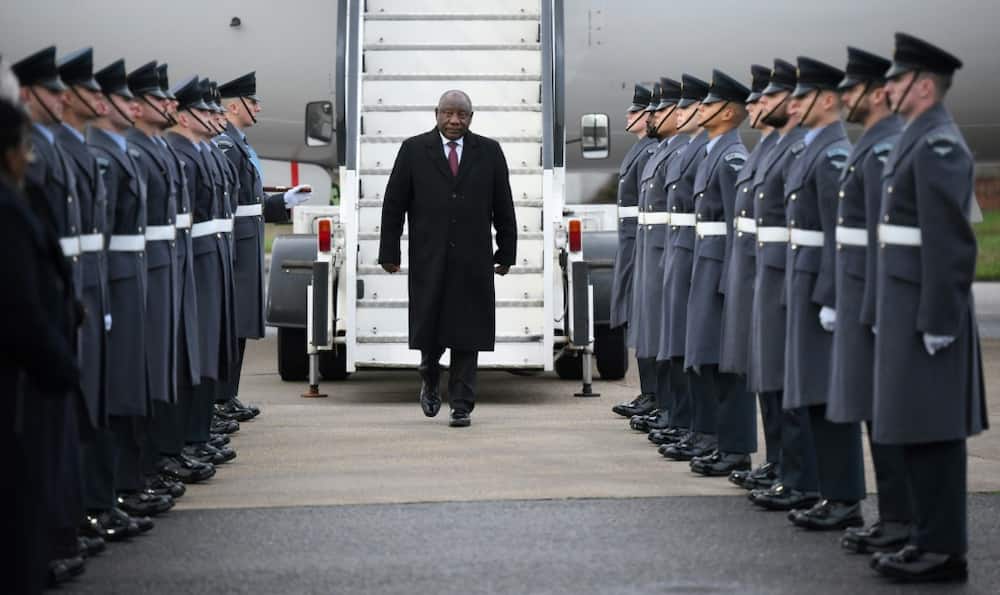 Ramaphosa was met by a military guard of honour at London Stansted Airport
