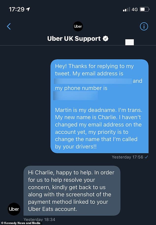 The woman said Uber did not prioritise her issue because she is trans.