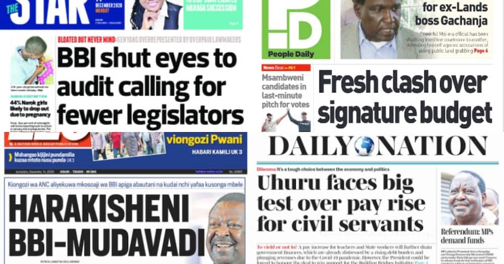 Kenyan newspapers review for December 14: IEBC says it needs KSh 241 million to verify BBI signatures