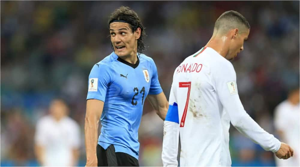 A file photo of Cristiano Ronaldo and Edinson Cavani. Photo: Simon Stacpoole.