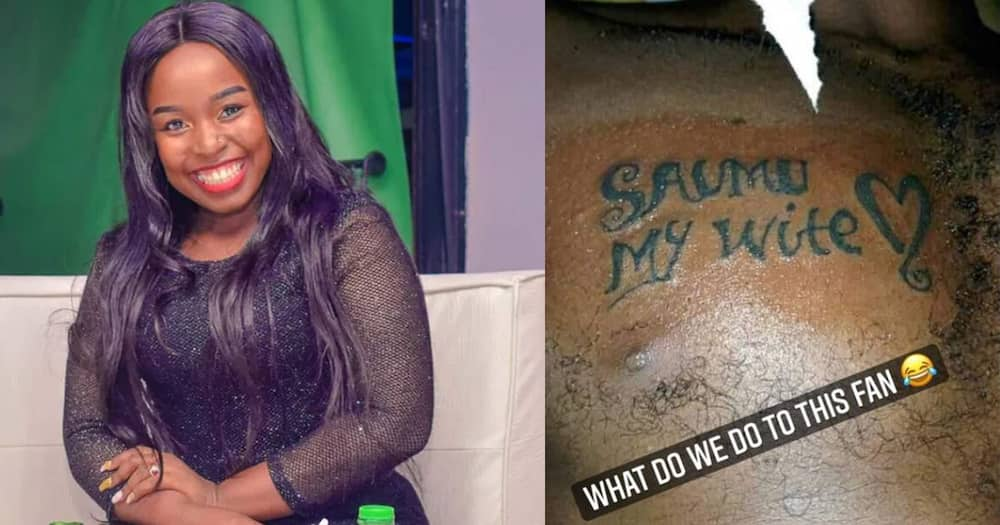 Saumu Mbuvi Reacts as Fan Gets Chest Tattoo Saying She's His Wife