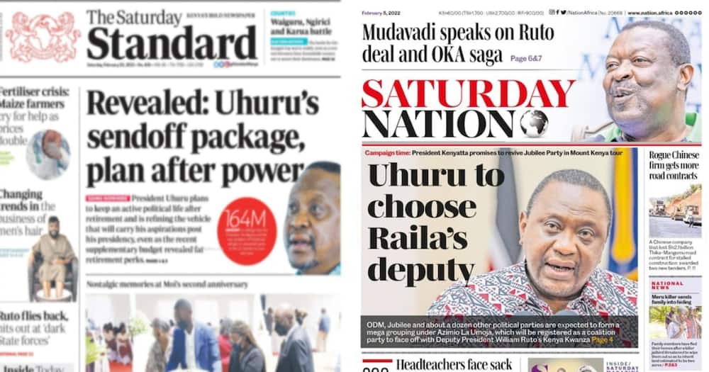 Newspapers Review, February 5: President Uhuru Kenyatta and his deputy William Ruto have been allocated hefty send-off perks.