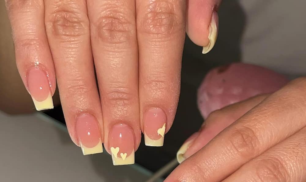 medium tapered square French tip acrylics