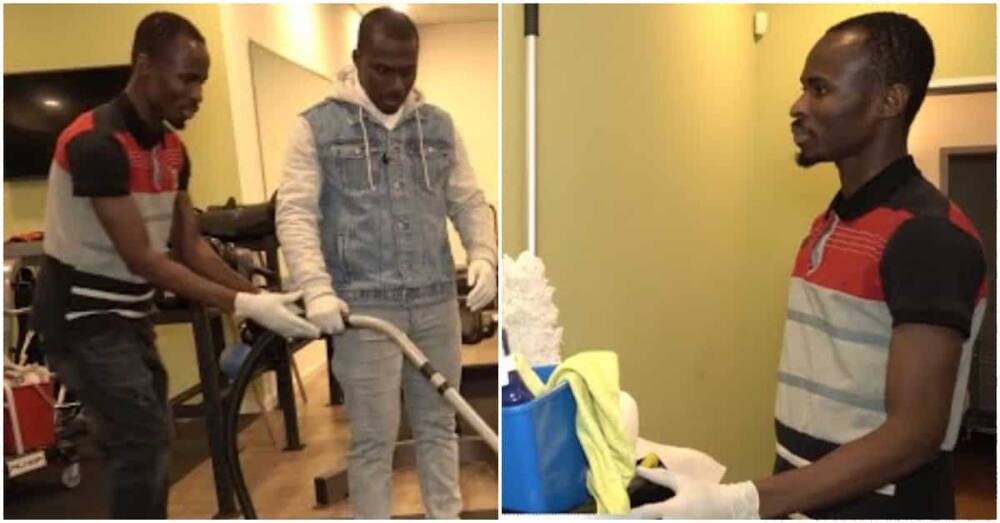 Photos of Prince a Ghanaian cleaner in Germany talking to ZionFelix.