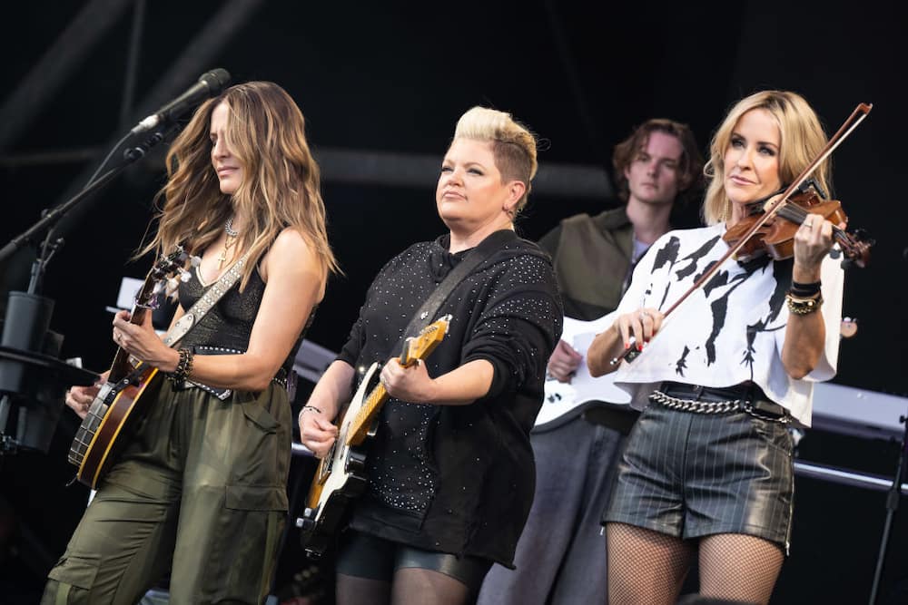 Emily Strayer (L), Natalie Maines (M) and Martie Maguire from The Chicks band perform on stage