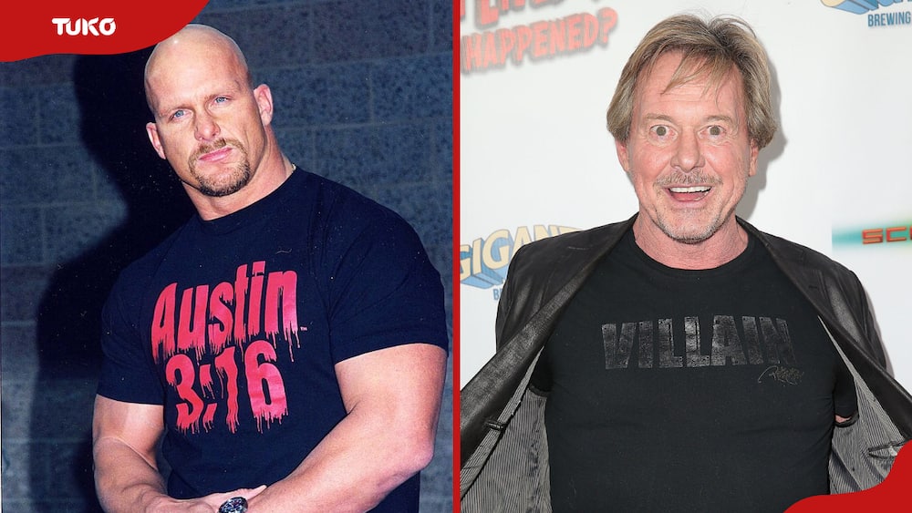 Top wrestlers from the '80s and '90s Stone Cold Steve Austin (L) and Roddy Piper ate different events.