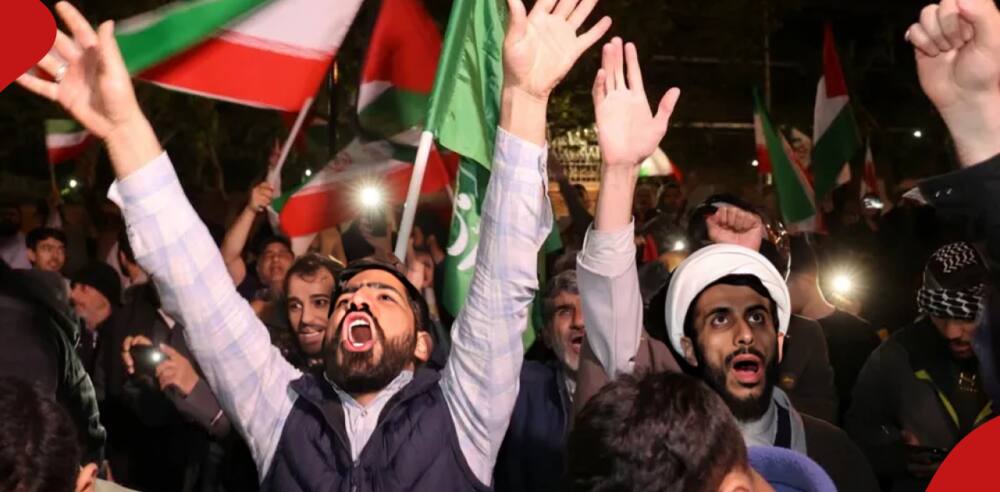 Iranians demonstrate after attack on Israel.