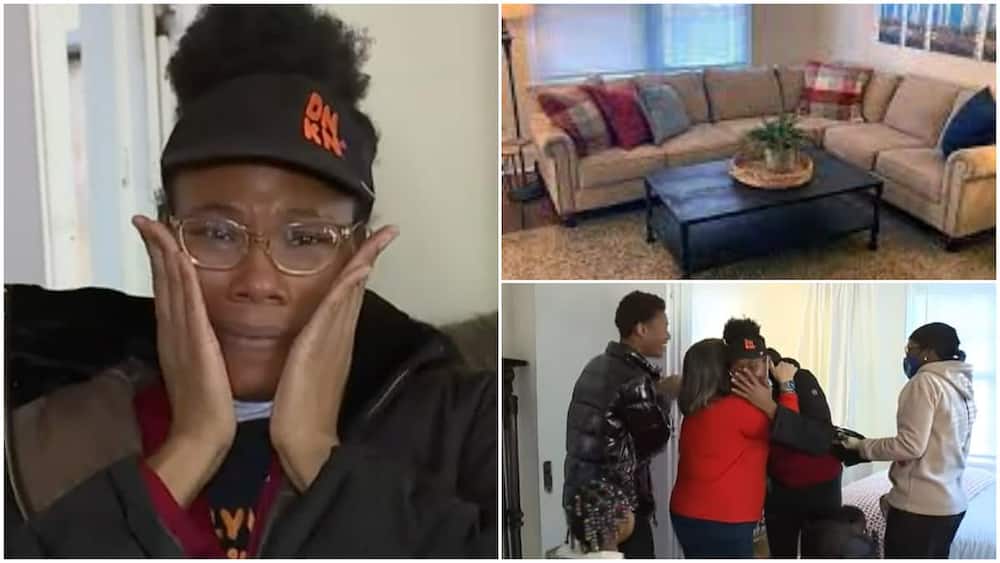 Mum of 3 sheds tears of joy as a friend surprises her with fully furnished house.
