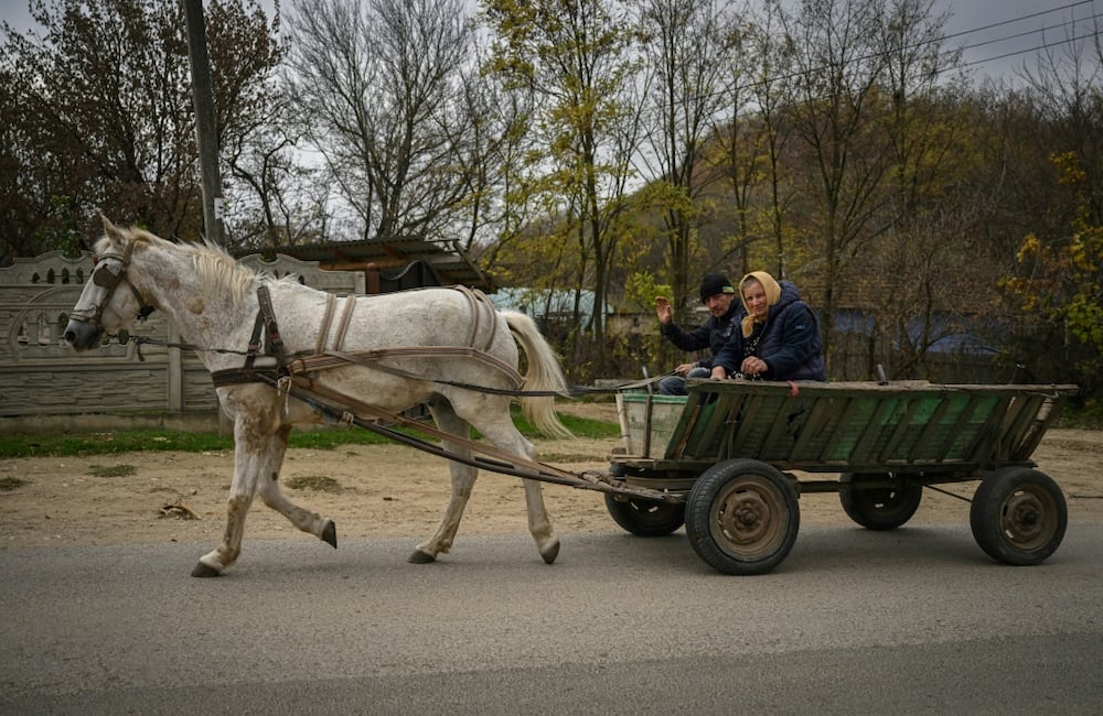 No oil needed: villagers use a horse and cart in Tibirica, Moldova