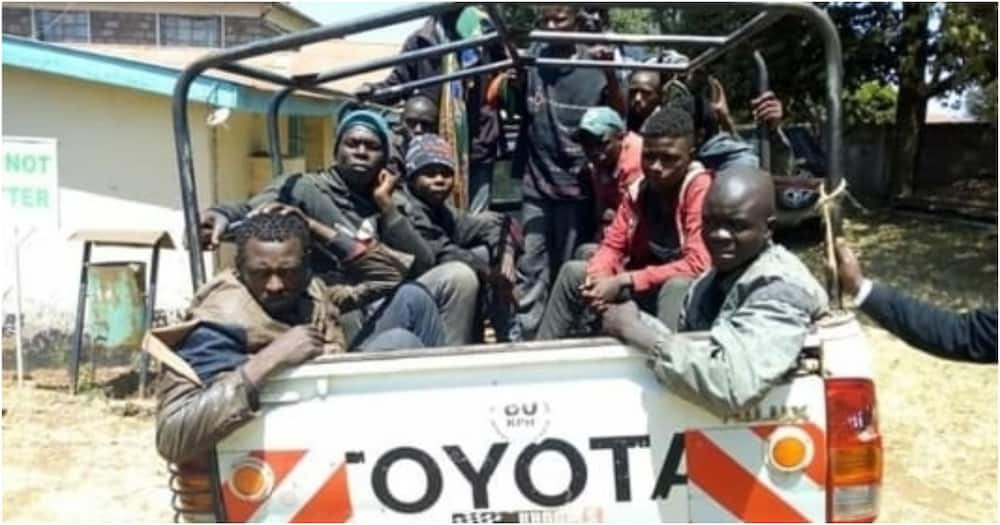 A street family in Nakuru town aboard a pickup. Majority of street urchins do not have, birth certificates and IDs. Photo: UGC