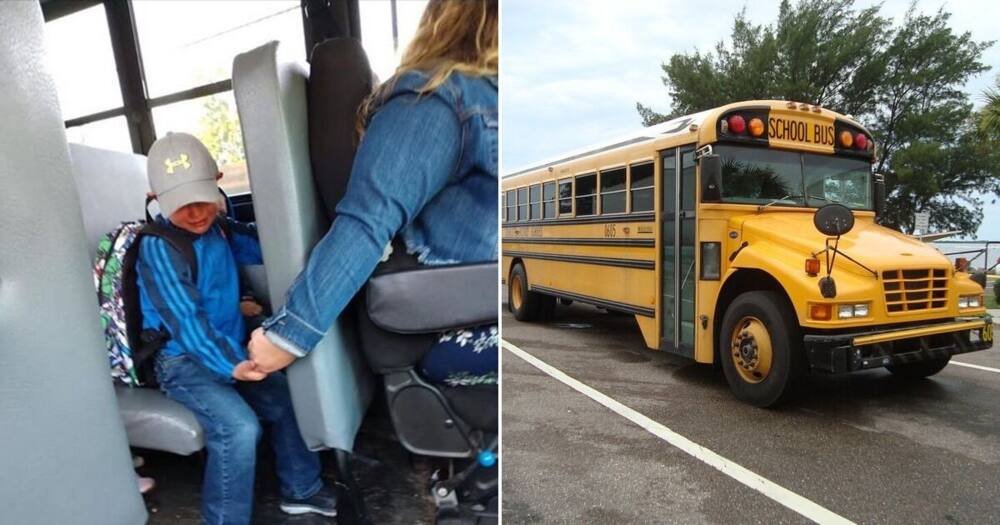 Photo shows bus driver comforting little boy on 1st day of school