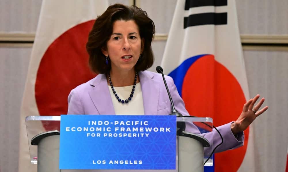 US Commerce Secretary Gina Raimondo addresses the Indo-Pacific Economic Ministerial forum in Los Angeles, where regional dignitaries addressed trade and the growing influence of China