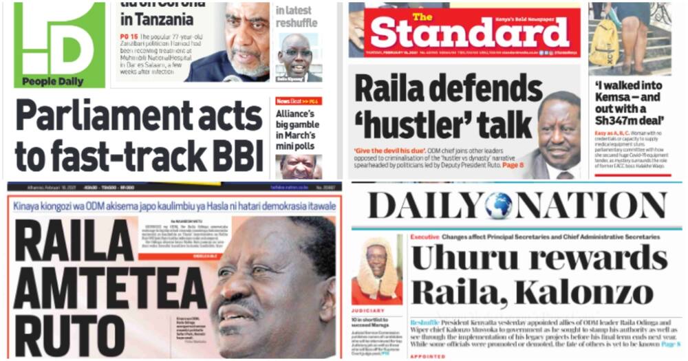 Kenya newspapers for February 18. Photo: UGC.