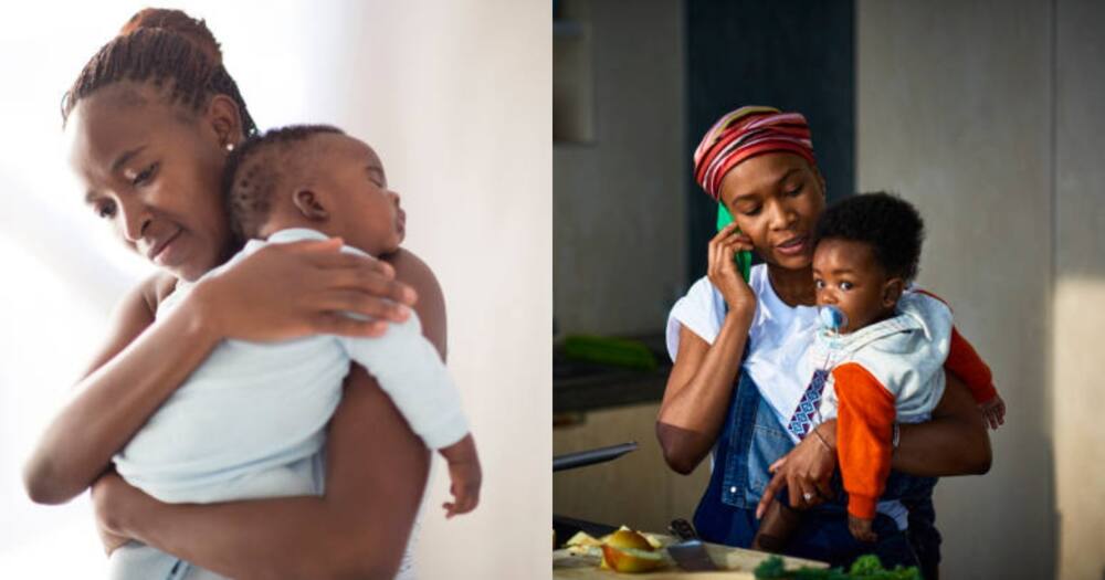 Photo illustration of a woman carrying a baby.