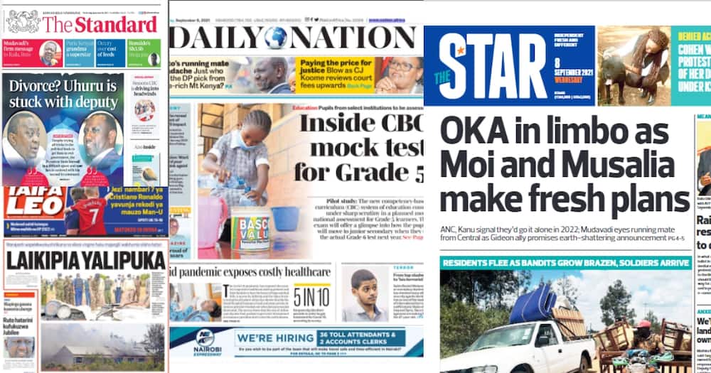 Newspapers Review for September 8: Uhuru Stuck with a Deputy He Doesn't Want as Ruto Declines to Resign