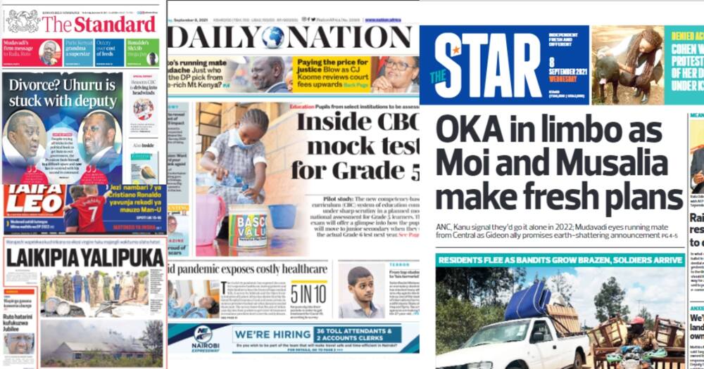 Magazeti Septemba 8: Muungano wa OKA Wachanganyikiwa Huku Moi na Musalia Wakijipanga