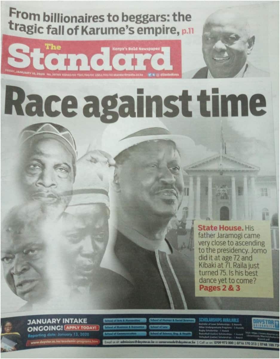 Kenyan newspaper review for Jan 10: Uhuru's blossoming ties with Mudavadi likely to change 2022 succession narrative
