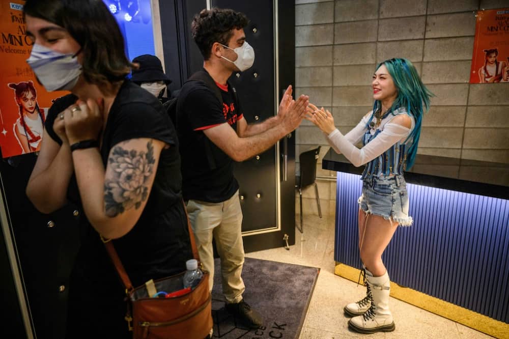 AleXa greets fans after a mini concert at a television studio in Seoul