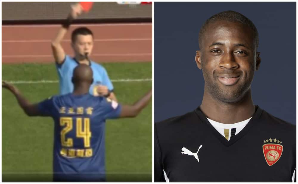 Former Manchester City superstar Yaya Toure gets sent off after 10 seconds on his celebratory match