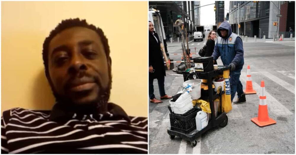 Photo of Kwame Sarpong and his manual work abroad.