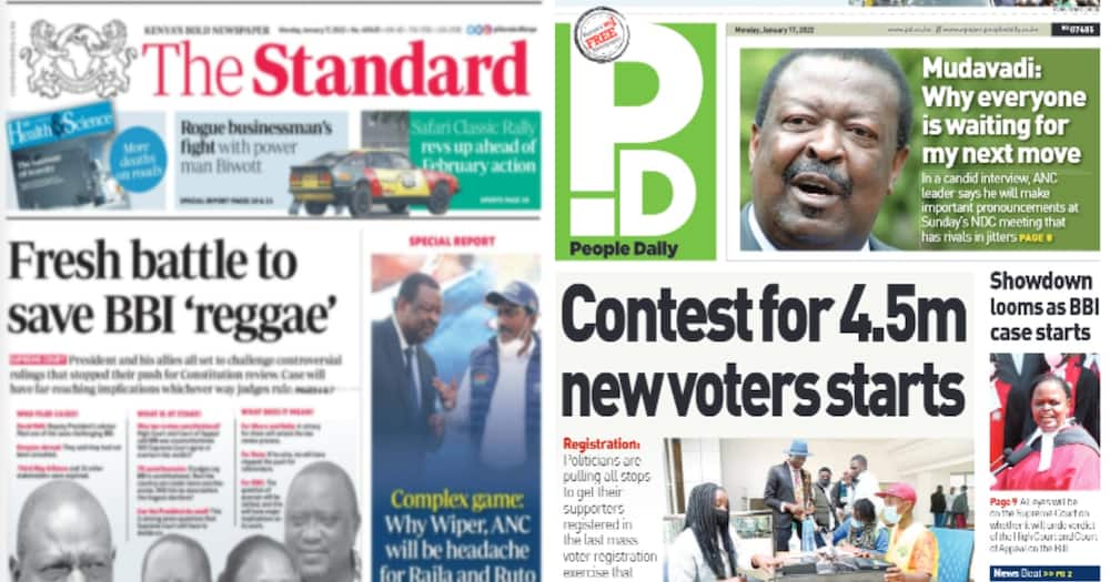Kenyan Newspapers Review For January 17: DP William Ruto accused ODM chief Raila Odinga and Embakasi East MP of organising the chaos that rocked the UDA party rally.