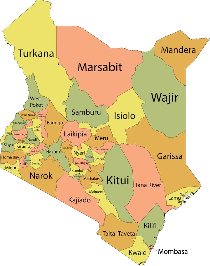 List of all the 47 counties in Kenya and their codes (table and map ...