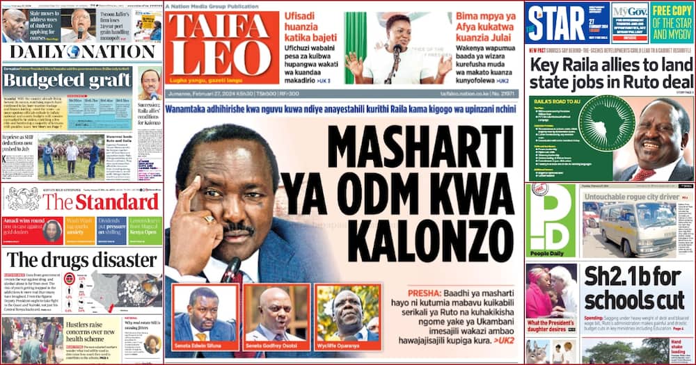 Magazeti ya Kenya, Feb 27: ODM Yampa Kalonzo Musyoka Masharti Mapya Kabla Waamue Kumuunga Mkono 2027