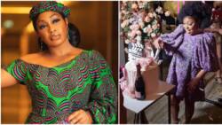Is she pregnant? Fans react to Rita Dominic's slightly bulgy tummy, loose outfit to her bridal shower