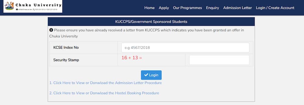 Chuka University admission portal