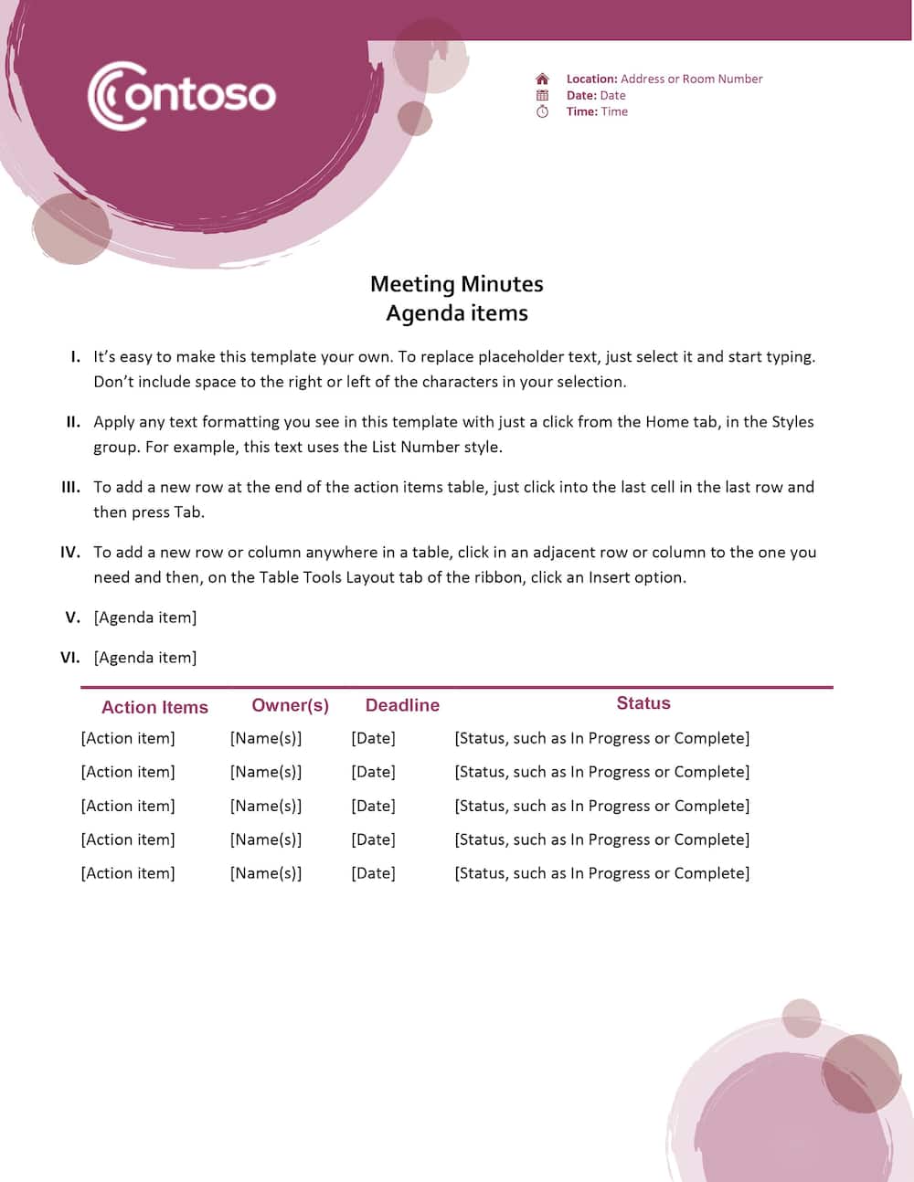 Minute writing template