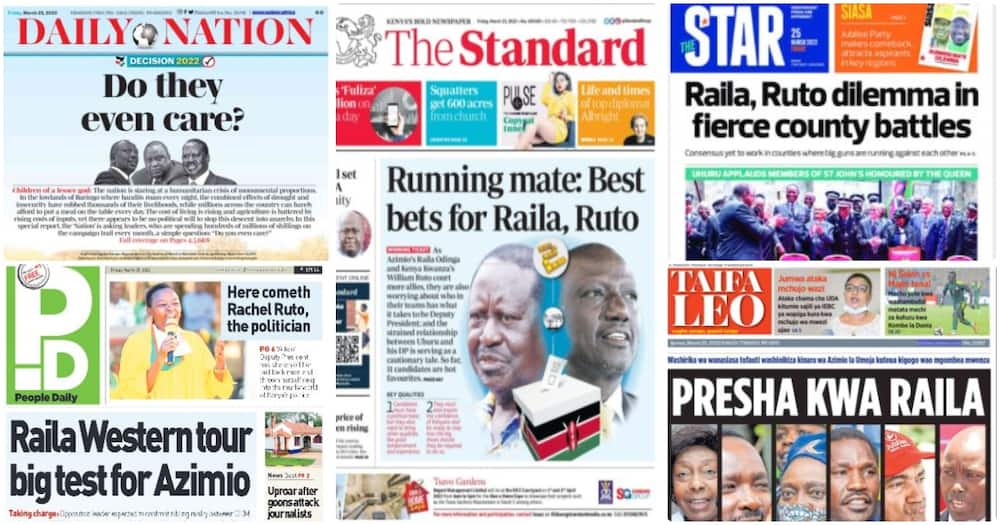 Kenya Newspapers Review: 11 Prospective Running Mates for Raila Odinga and William Ruto Who Are in Dilemma