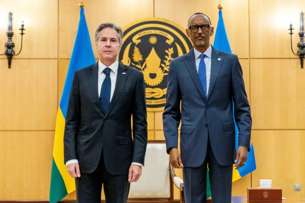 US Secretary of State Antony Blinken (left) met Rwandan President Paul Kagame on the final leg of an African tour