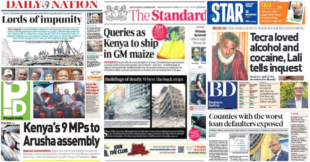 Kenyan newspapers for Friday, November 18.