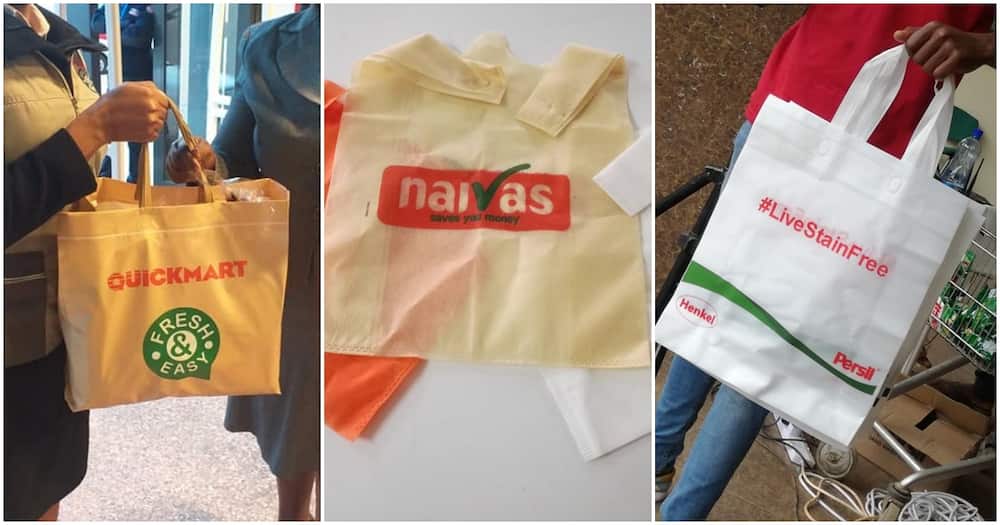 Supermarkets sell branded carrier bags to customers after shopping.
