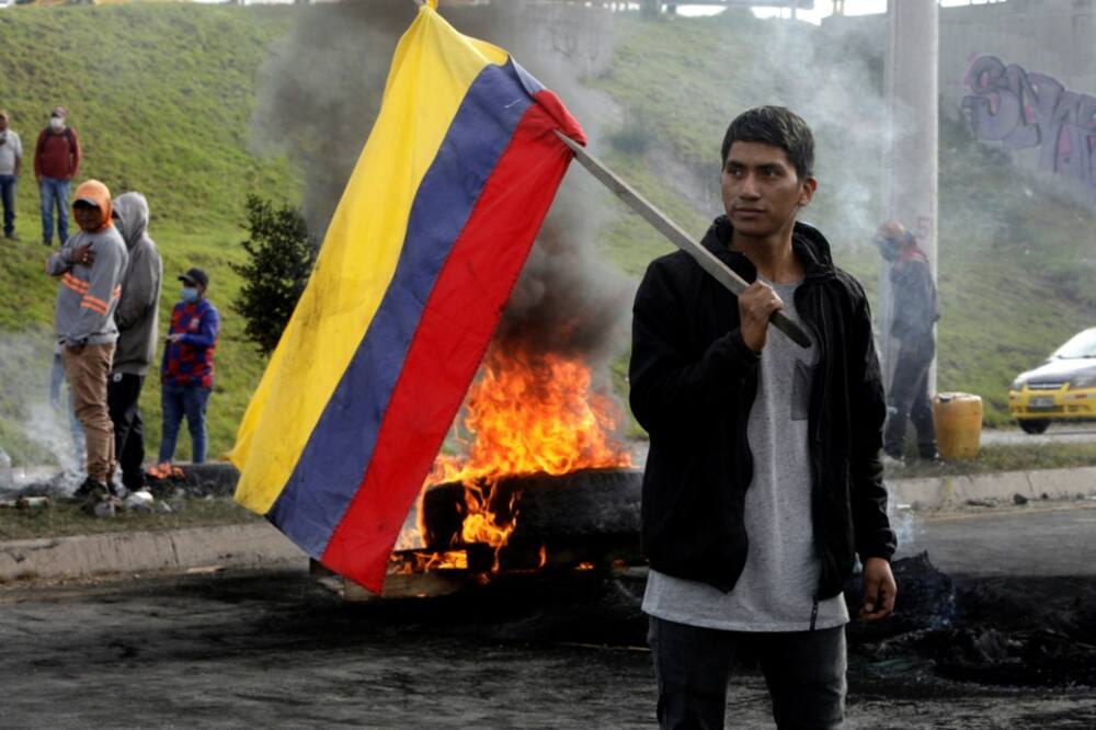 Demonstrators blocking the road to Quito international airport, as President Guillermo Lasso held talks with Indigenous groups to tackle protests over rises in fuel costs