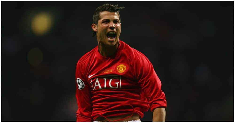 Ronaldo celebrates a goal during his first stint at Old Trafford. Photo: Getty Images.