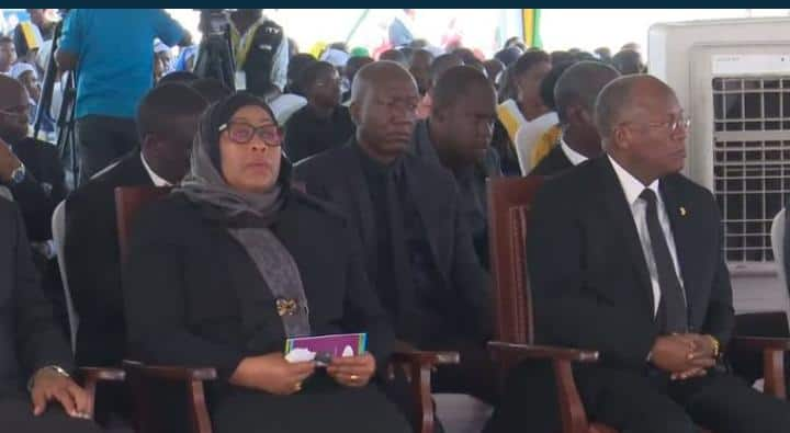 No masks: President Magufuli leads huge crowds for late Benjamin Mkapa's requiem mass