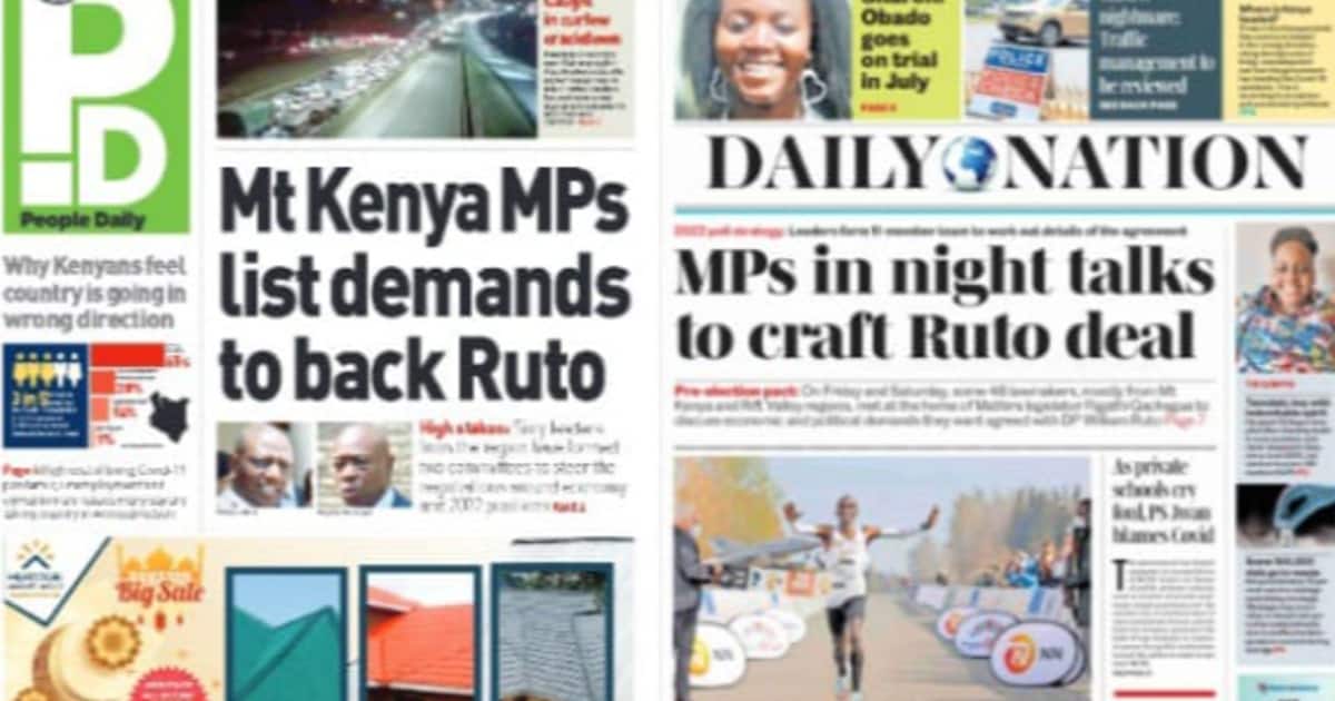 Newspapers April 19: Mt MPs Give Ultimatums to Ruto - Tuko.co.ke