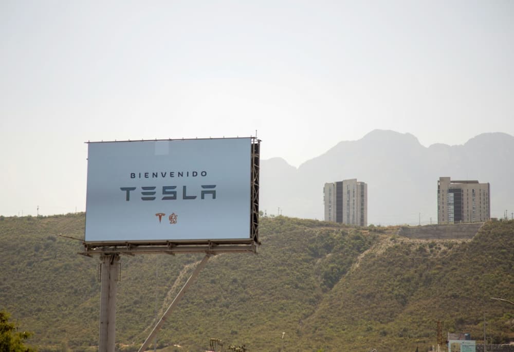 'Welcome Tesla' reads a billboard in Mexico's northern city of Monterrey, where US electric car maker plans to open a giant factory