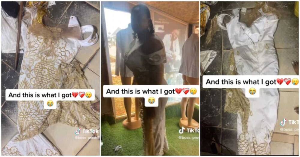 Precious Emmanuel, Nigerian lady in tears, wedding dress, tailor.