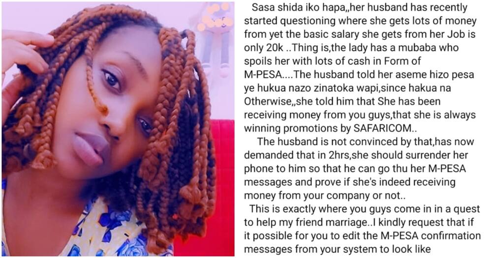 Kontoz requested Safaricom to create false messages to save her friend's marriage.