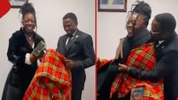 Ababu Namwamba Gifts Elsa Majimbo Maasai Shuka, Tea Leaves During Meeting in US
