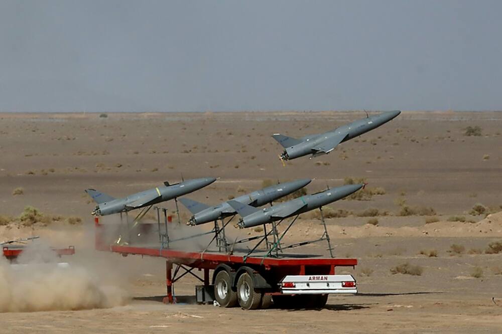 An Iranian army picture released in August 2022 shows the launch of a  drone during a drill at an undisclosed location in Iran