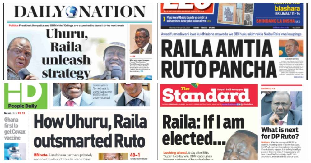 Magazeti ya Alhamisi, Februari 25: Raila adokezea kuwania urais 2022