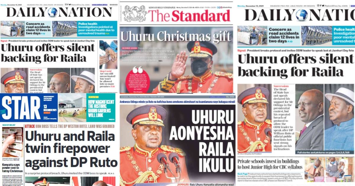 Kenyan Newspapers Review For December 13 Uhuru Silently Endorses Raila For 22 State House Race Tuko Co Ke